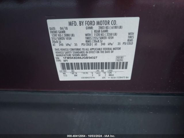 Photo 8 VIN: 1FM5K8D86JGB54327 - FORD EXPLORER 