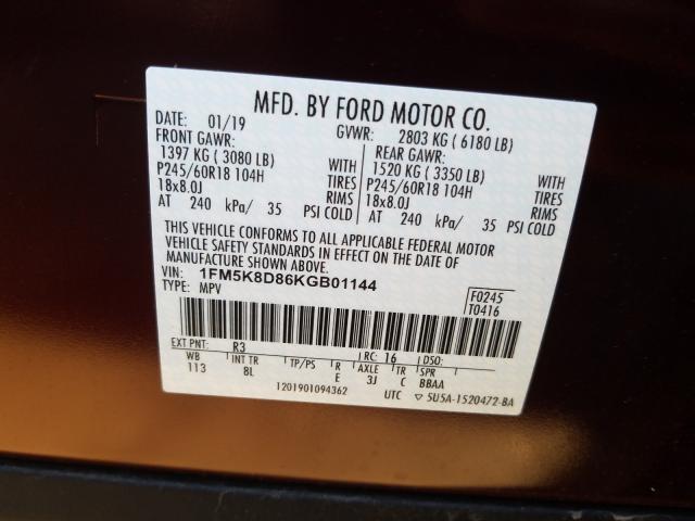 Photo 9 VIN: 1FM5K8D86KGB01144 - FORD EXPLORER X 