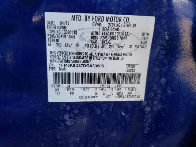 Photo 9 VIN: 1FM5K8D87DGA33505 - FORD EXPLORER X 