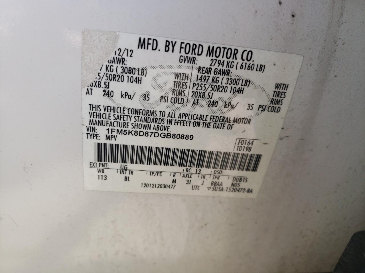 Photo 12 VIN: 1FM5K8D87DGB80889 - FORD EXPLORER 