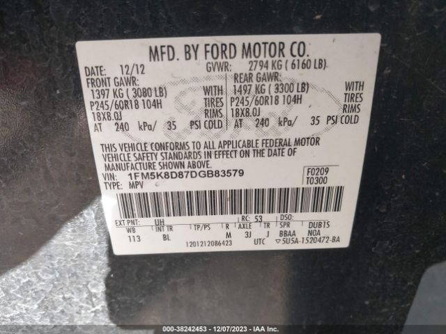 Photo 8 VIN: 1FM5K8D87DGB83579 - FORD EXPLORER 