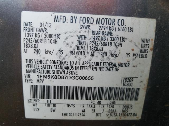 Photo 9 VIN: 1FM5K8D87DGC00655 - FORD EXPLORER X 