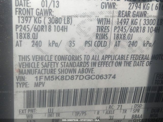 Photo 8 VIN: 1FM5K8D87DGC06374 - FORD EXPLORER 