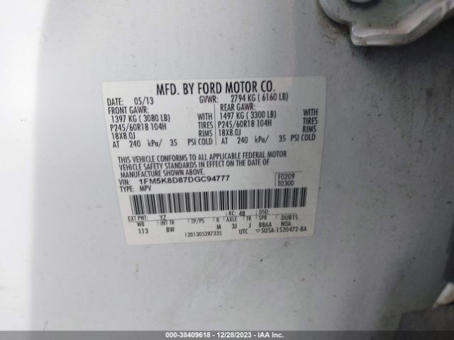 Photo 8 VIN: 1FM5K8D87DGC94777 - FORD EXPLORER 