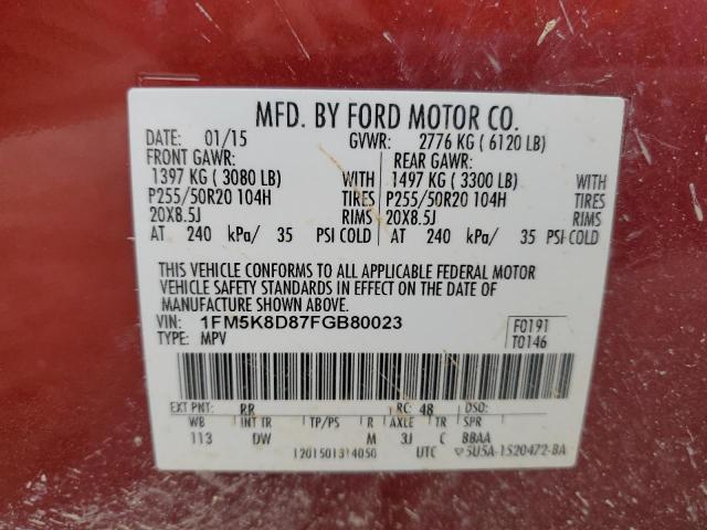 Photo 12 VIN: 1FM5K8D87FGB80023 - FORD EXPLORER X 