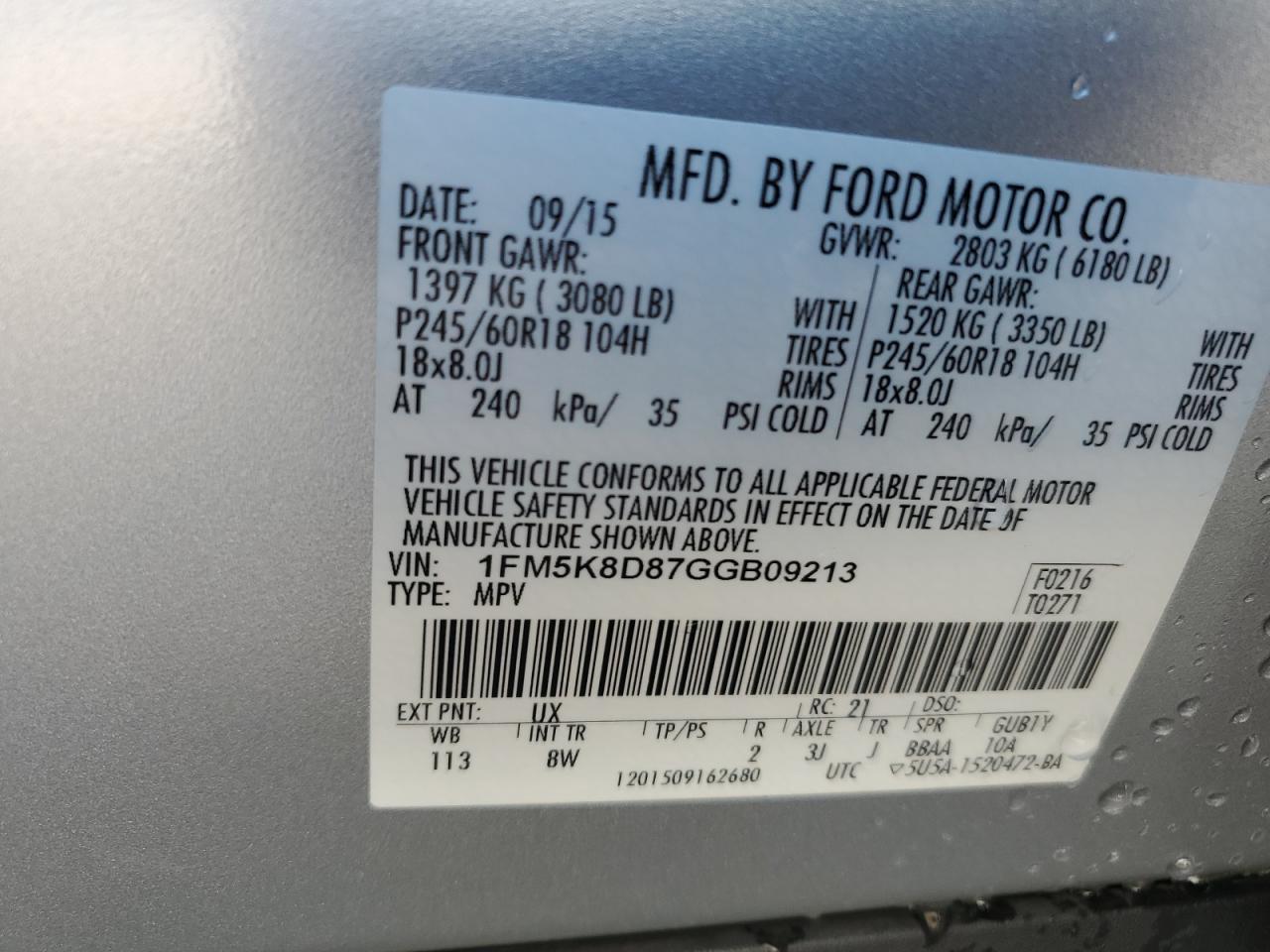 Photo 12 VIN: 1FM5K8D87GGB09213 - FORD EXPLORER 