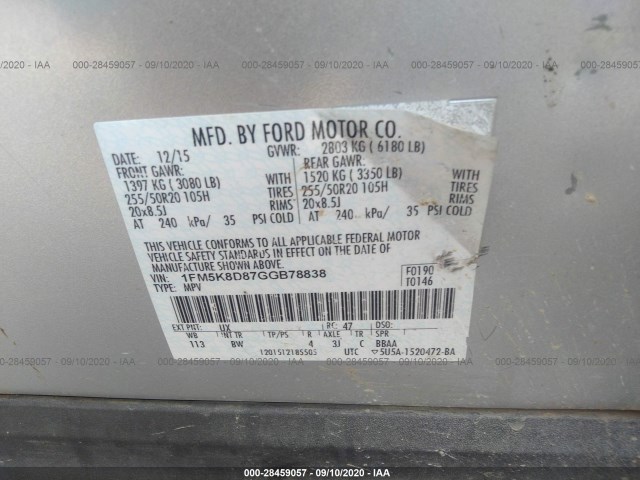 Photo 8 VIN: 1FM5K8D87GGB78838 - FORD EXPLORER 