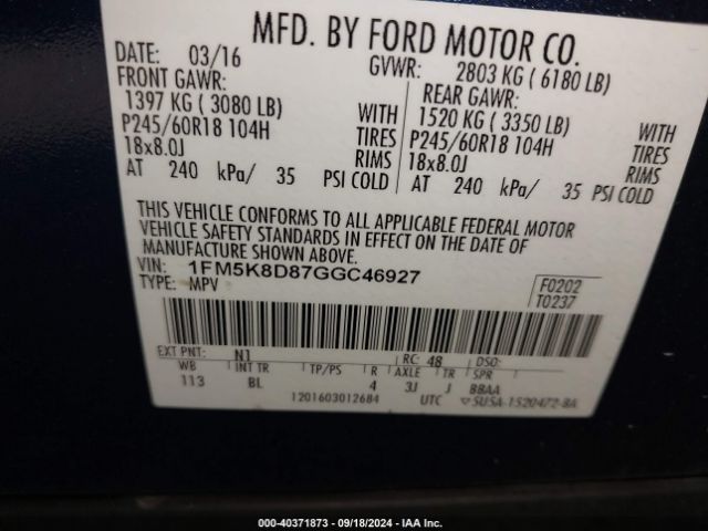 Photo 8 VIN: 1FM5K8D87GGC46927 - FORD EXPLORER 