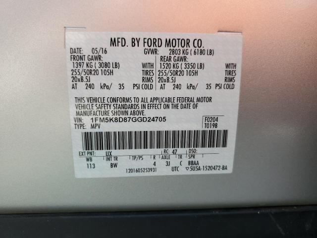 Photo 9 VIN: 1FM5K8D87GGD24705 - FORD EXPLORER X 