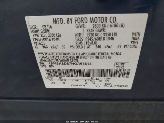 Photo 8 VIN: 1FM5K8D87HGA65814 - FORD EXPLORER 