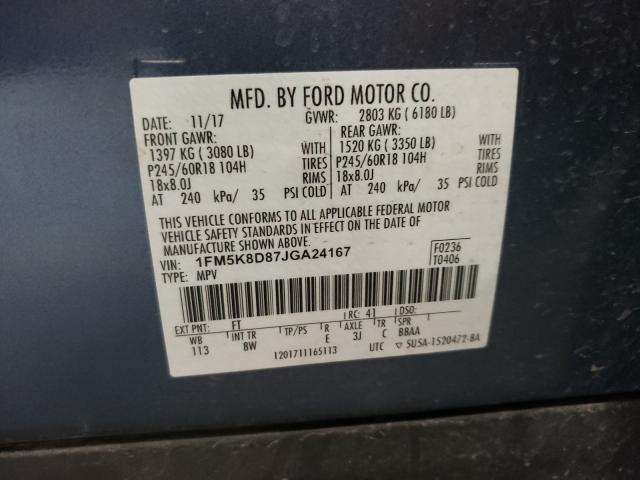 Photo 9 VIN: 1FM5K8D87JGA24167 - FORD EXPLORER X 