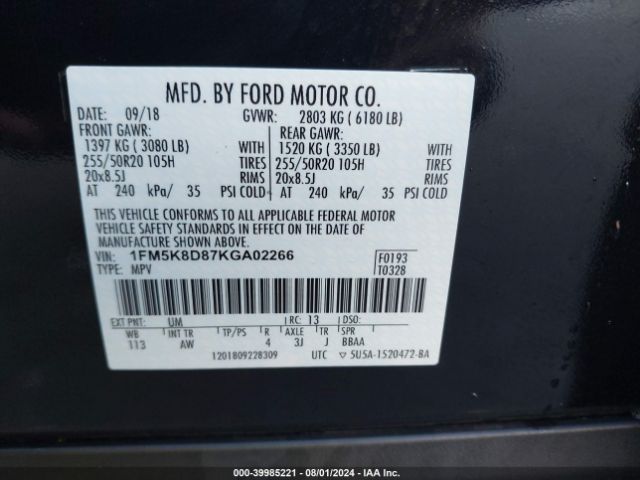 Photo 8 VIN: 1FM5K8D87KGA02266 - FORD EXPLORER 