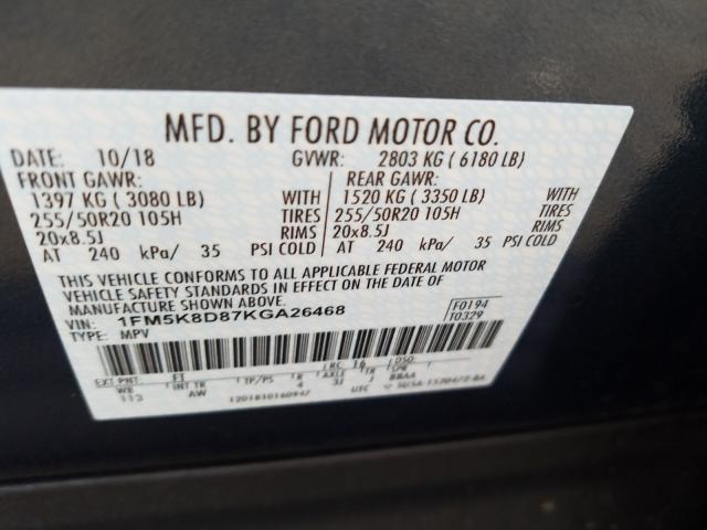 Photo 9 VIN: 1FM5K8D87KGA26468 - FORD EXPLORER X 