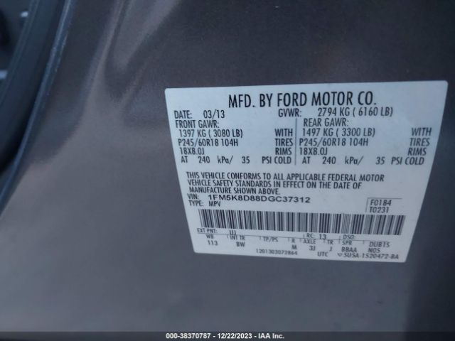 Photo 8 VIN: 1FM5K8D88DGC37312 - FORD EXPLORER 