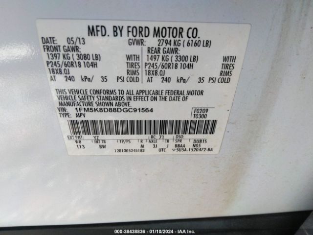 Photo 8 VIN: 1FM5K8D88DGC91564 - FORD EXPLORER 