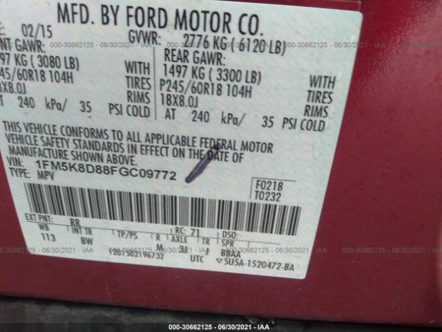 Photo 8 VIN: 1FM5K8D88FGC09772 - FORD EXPLORER 