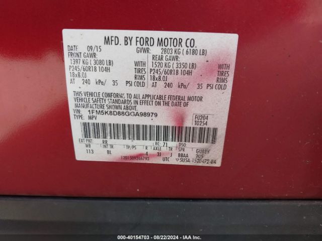 Photo 8 VIN: 1FM5K8D88GGA98979 - FORD EXPLORER 