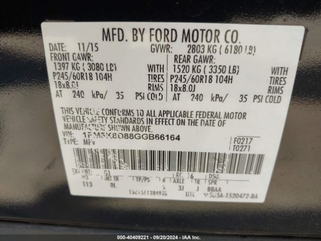 Photo 8 VIN: 1FM5K8D88GGB66164 - FORD EXPLORER 