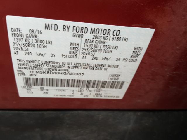 Photo 9 VIN: 1FM5K8D88HGA87305 - FORD EXPLORER X 