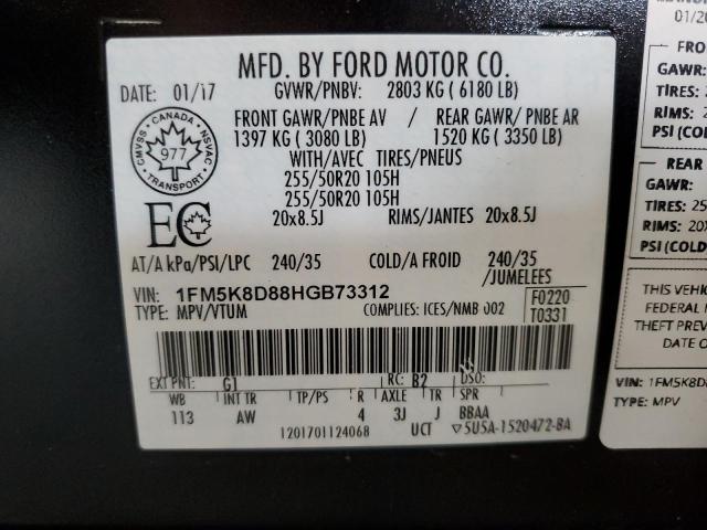 Photo 12 VIN: 1FM5K8D88HGB73312 - FORD EXPLORER X 