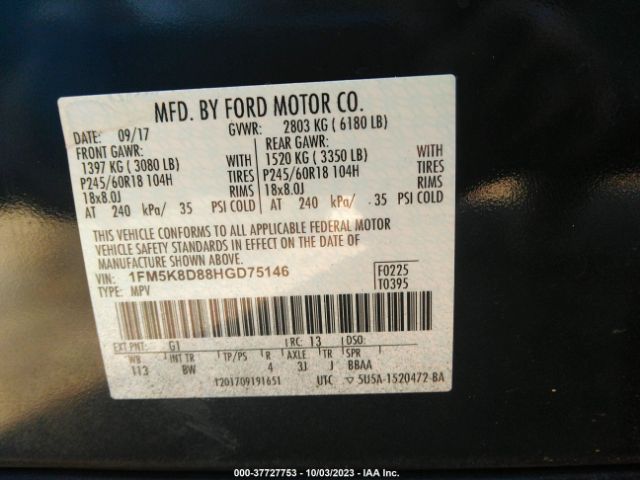 Photo 8 VIN: 1FM5K8D88HGD75146 - FORD EXPLORER 