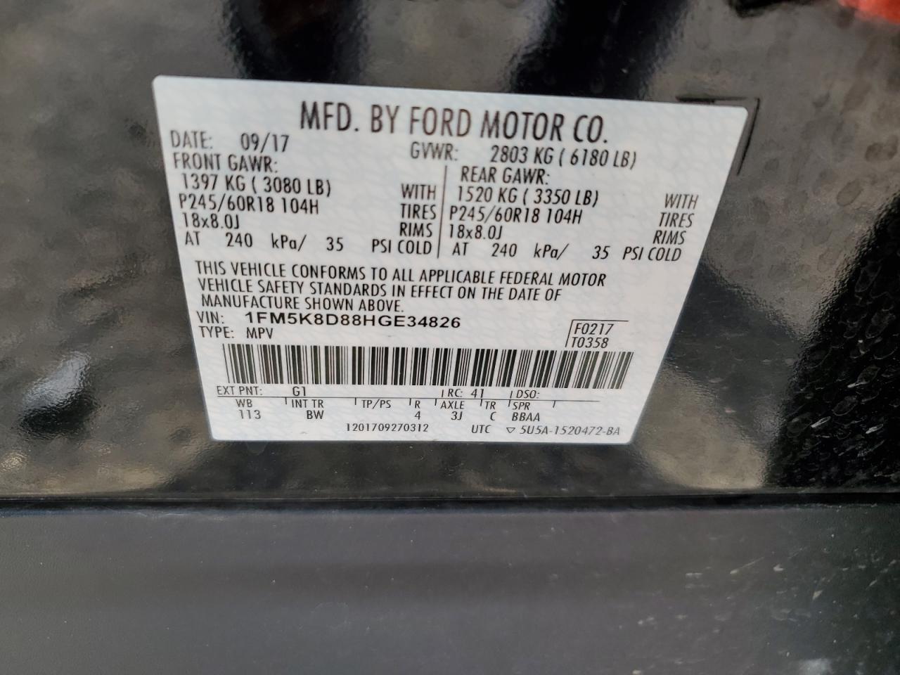 Photo 11 VIN: 1FM5K8D88HGE34826 - FORD EXPLORER 