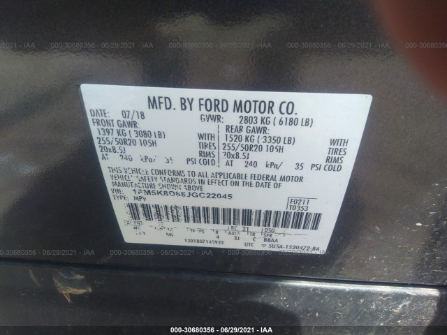 Photo 8 VIN: 1FM5K8D88JGC22045 - FORD EXPLORER 