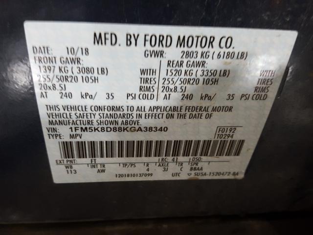 Photo 9 VIN: 1FM5K8D88KGA38340 - FORD EXPLOR XLT 