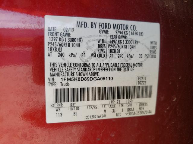 Photo 9 VIN: 1FM5K8D89DGA05110 - FORD EXPLORER X 