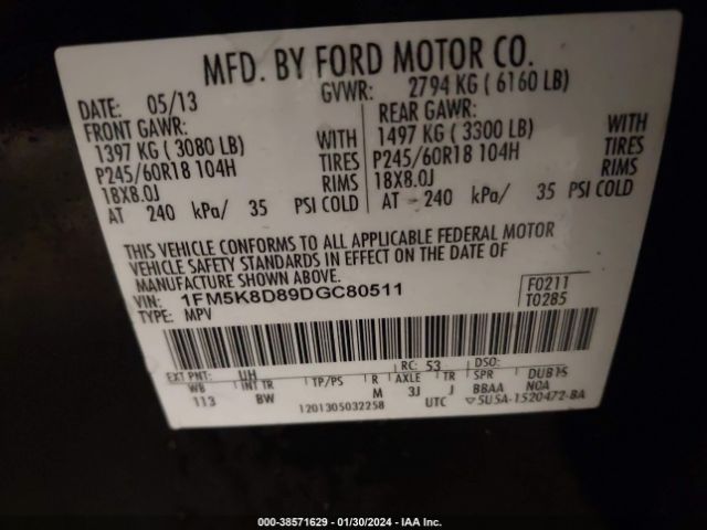 Photo 8 VIN: 1FM5K8D89DGC80511 - FORD EXPLORER 