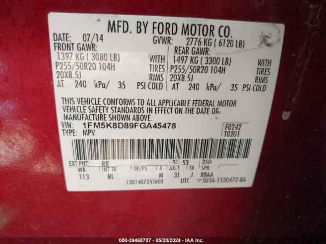 Photo 8 VIN: 1FM5K8D89FGA45478 - FORD EXPLORER 