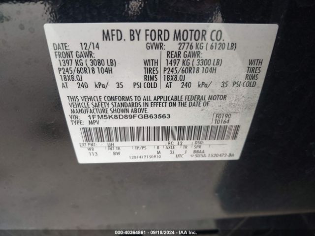 Photo 8 VIN: 1FM5K8D89FGB63563 - FORD EXPLORER 