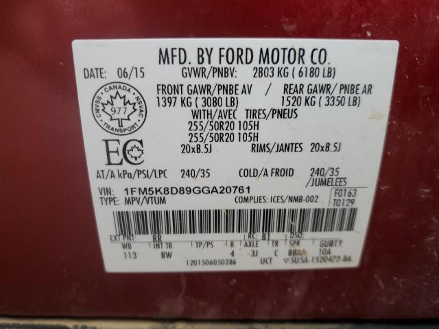 Photo 12 VIN: 1FM5K8D89GGA20761 - FORD EXPLORER X 