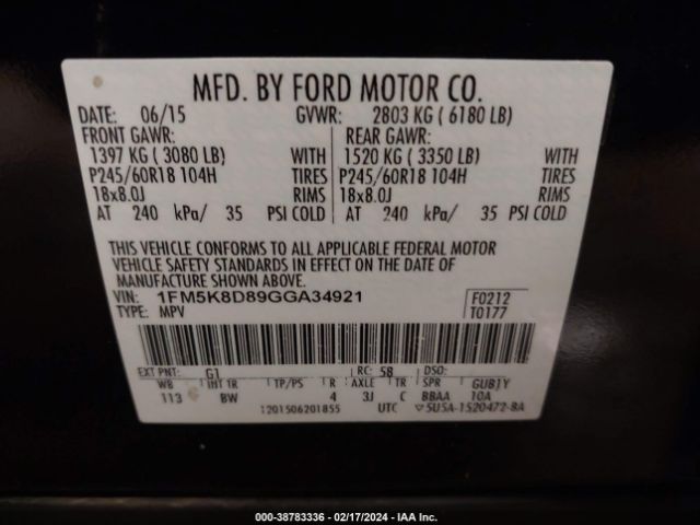 Photo 8 VIN: 1FM5K8D89GGA34921 - FORD EXPLORER 