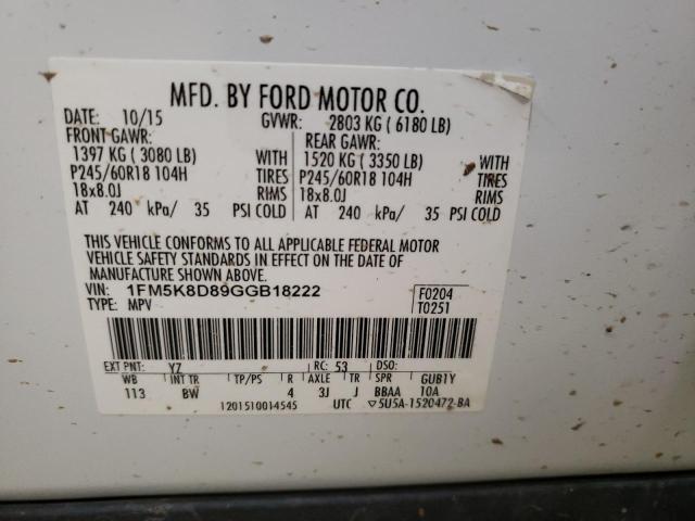 Photo 12 VIN: 1FM5K8D89GGB18222 - FORD EXPLORER X 