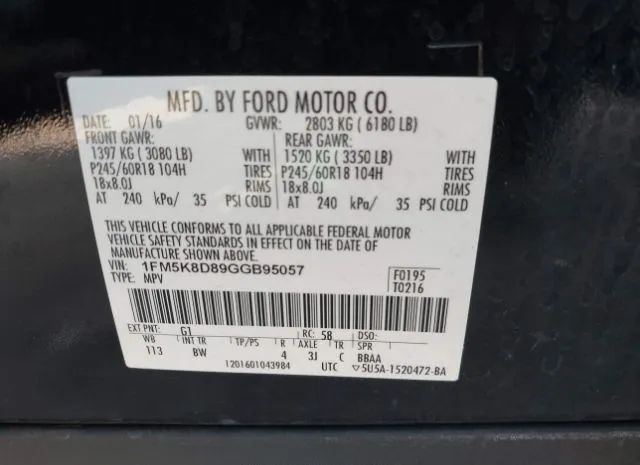 Photo 8 VIN: 1FM5K8D89GGB95057 - FORD EXPLORER 