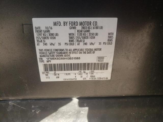 Photo 9 VIN: 1FM5K8D89HGB31585 - FORD EXPLORER X 