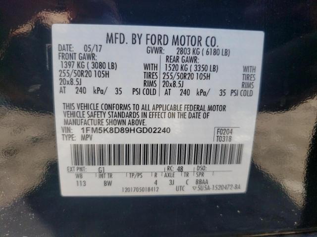 Photo 12 VIN: 1FM5K8D89HGD02240 - FORD EXPLORER X 