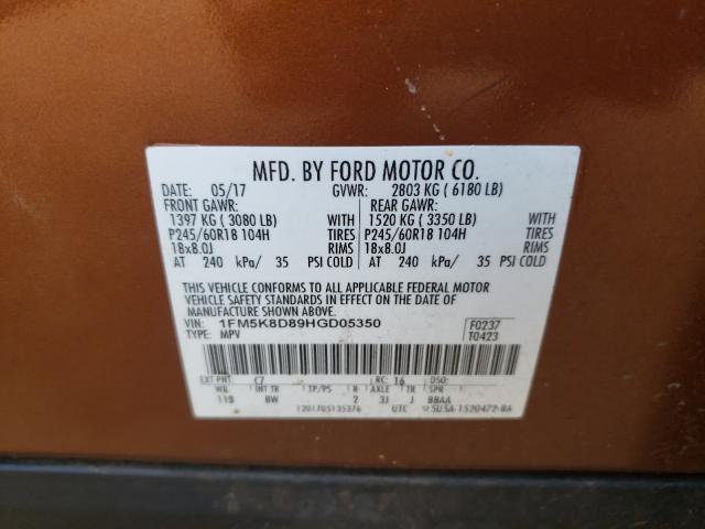 Photo 9 VIN: 1FM5K8D89HGD05350 - FORD EXPLORER X 