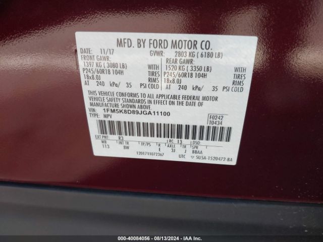 Photo 8 VIN: 1FM5K8D89JGA11100 - FORD EXPLORER 