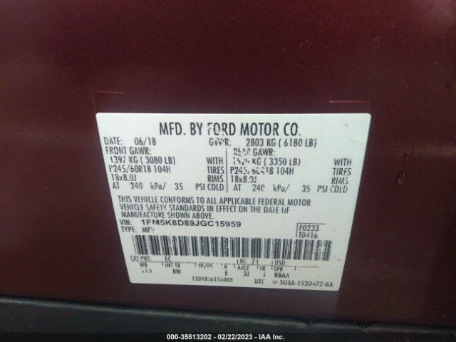 Photo 8 VIN: 1FM5K8D89JGC15959 - FORD EXPLORER 