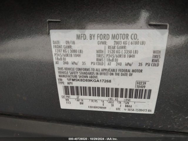 Photo 8 VIN: 1FM5K8D89KGA17268 - FORD EXPLORER 