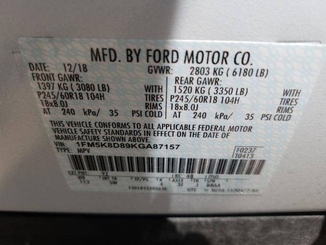 Photo 9 VIN: 1FM5K8D89KGA87157 - FORD EXPLORER X 