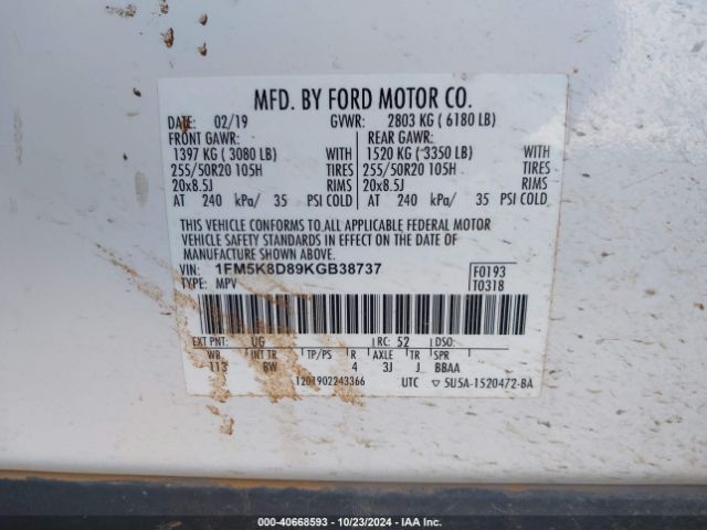 Photo 8 VIN: 1FM5K8D89KGB38737 - FORD EXPLORER 