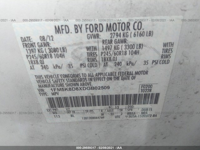 Photo 8 VIN: 1FM5K8D8XDGB02509 - FORD EXPLORER 