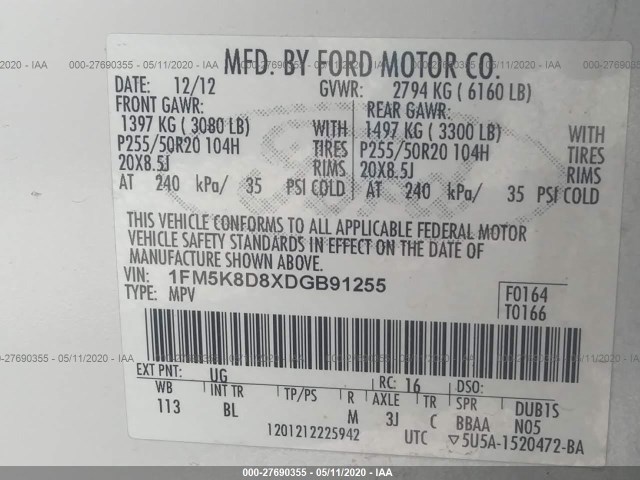 Photo 8 VIN: 1FM5K8D8XDGB91255 - FORD EXPLORER 