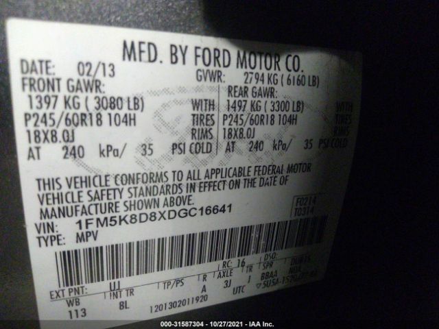 Photo 8 VIN: 1FM5K8D8XDGC16641 - FORD EXPLORER 