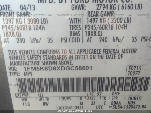 Photo 8 VIN: 1FM5K8D8XDGC58601 - FORD EXPLORER 