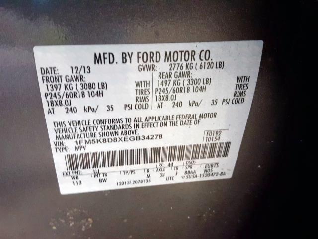 Photo 9 VIN: 1FM5K8D8XEGB34278 - FORD EXPLORER X 