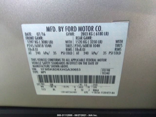 Photo 8 VIN: 1FM5K8D8XHGA30653 - FORD EXPLORER 